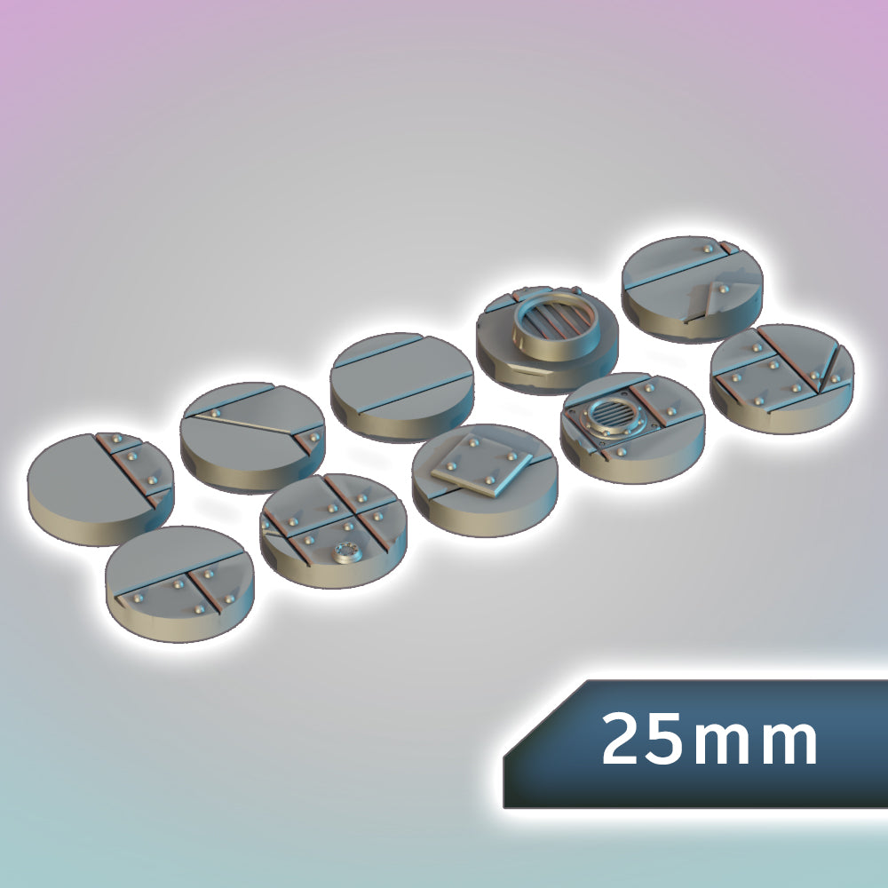 Salvage Crew Hull Plating Bases 25mm - Sci-Fi Grimdark Miniatures by Saucermen Studios, Wargame Scale 3D Printed