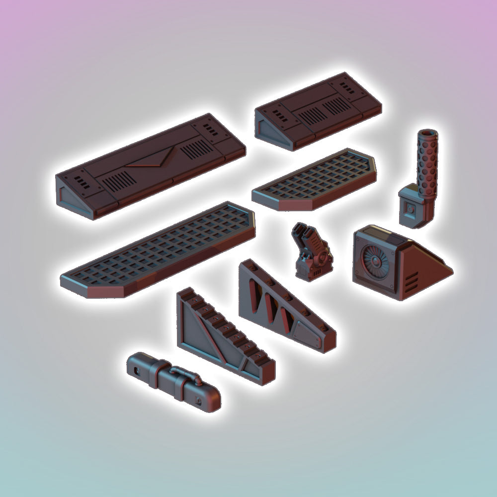 Flatline City: Second Wave - Exterior Wall Accessories Pack 2 (OpenLock Compatible) - Sci-Fi Grimdark Miniatures by Saucermen Studios, Wargame Scale 3D Printed