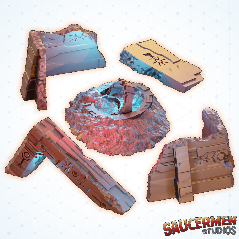 Uncovered Alien Ruins - Sci-Fi Grimdark Miniatures by Saucermen Studios, Wargame Scale 3D Printed