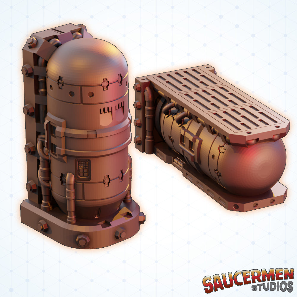 Storage Tanks - Sci-Fi Grimdark Miniatures by Saucermen Studios, Wargame Scale 3D Printed