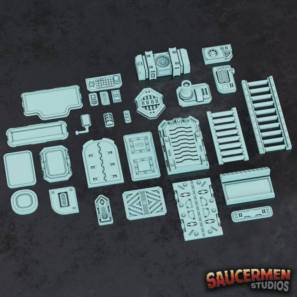 Sci-fi Greebles STL – Pack 3 - Sci-Fi Grimdark Miniatures by Saucermen Studios, Wargame Scale 3D Printed
