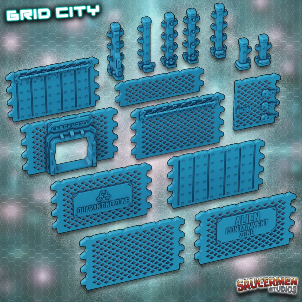 Grid City - Chain Link & Security Fences - Sci-Fi Grimdark Miniatures by Saucermen Studios, Wargame Scale 3D Printed - photo 2