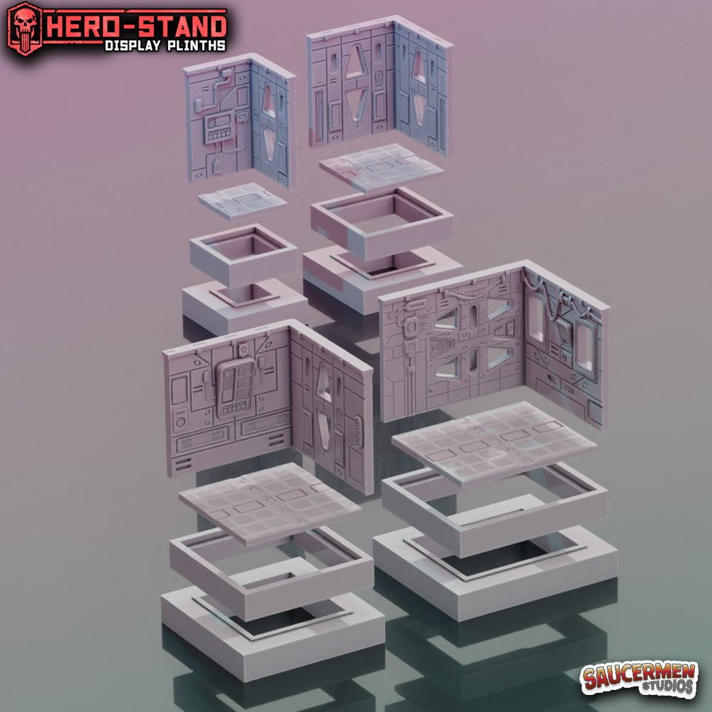 Hero-Stand Display Plinths – Starcruiser (Square) - Sci-Fi Grimdark Miniatures by Saucermen Studios, Wargame Scale 3D Printed - photo 2