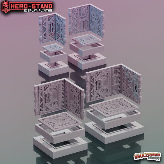 Hero-Stand Display Plinths – Gothic Factory (Square) - Sci-Fi Grimdark Miniatures by Saucermen Studios, Wargame Scale 3D Printed - photo 2