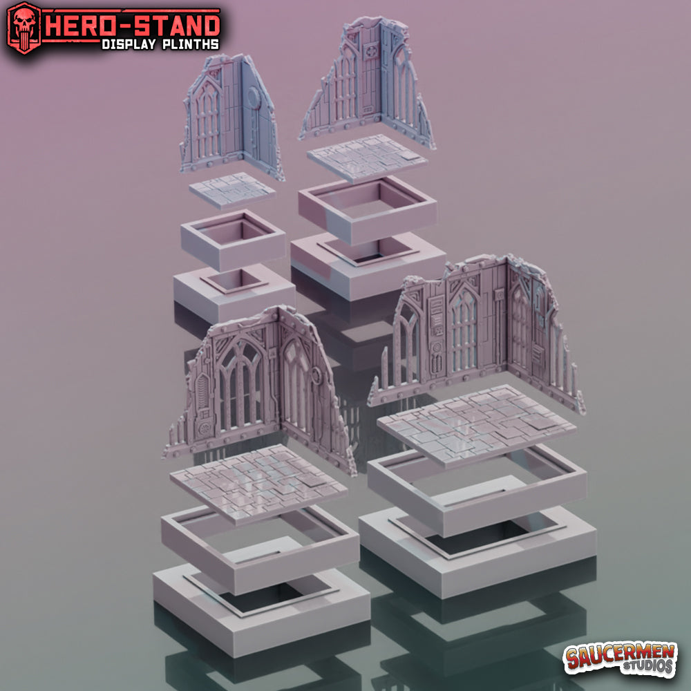 Hero-Stand Display Plinths – Gothic Ruins (Square) - Sci-Fi Grimdark Miniatures by Saucermen Studios, Wargame Scale 3D Printed - photo 2