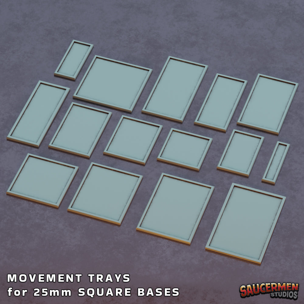 Movement Trays for 25mm Square Bases - Sci-Fi Grimdark Miniatures by Saucermen Studios, Wargame Scale 3D Printed