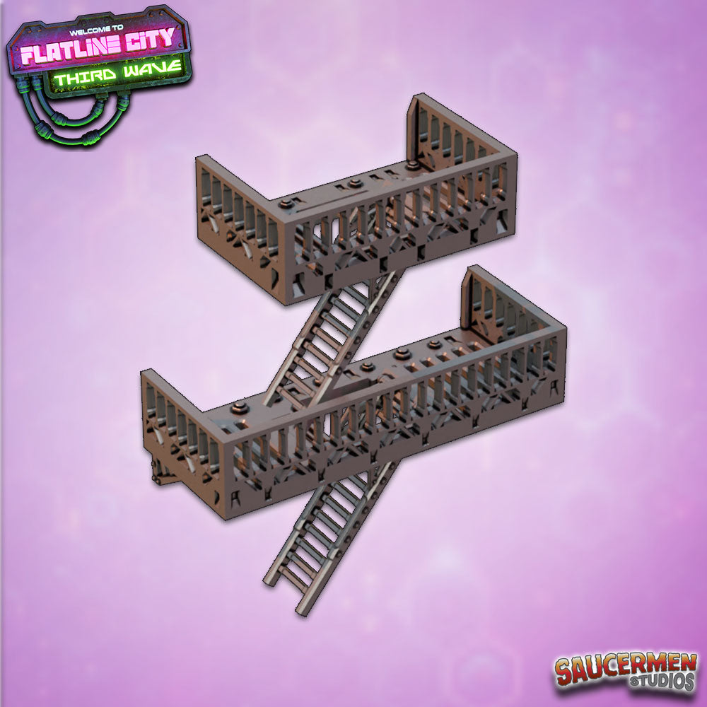 Flatline City: Third Wave - Fire Escapes - Sci-Fi Grimdark Miniatures by Saucermen Studios, Wargame Scale 3D Printed