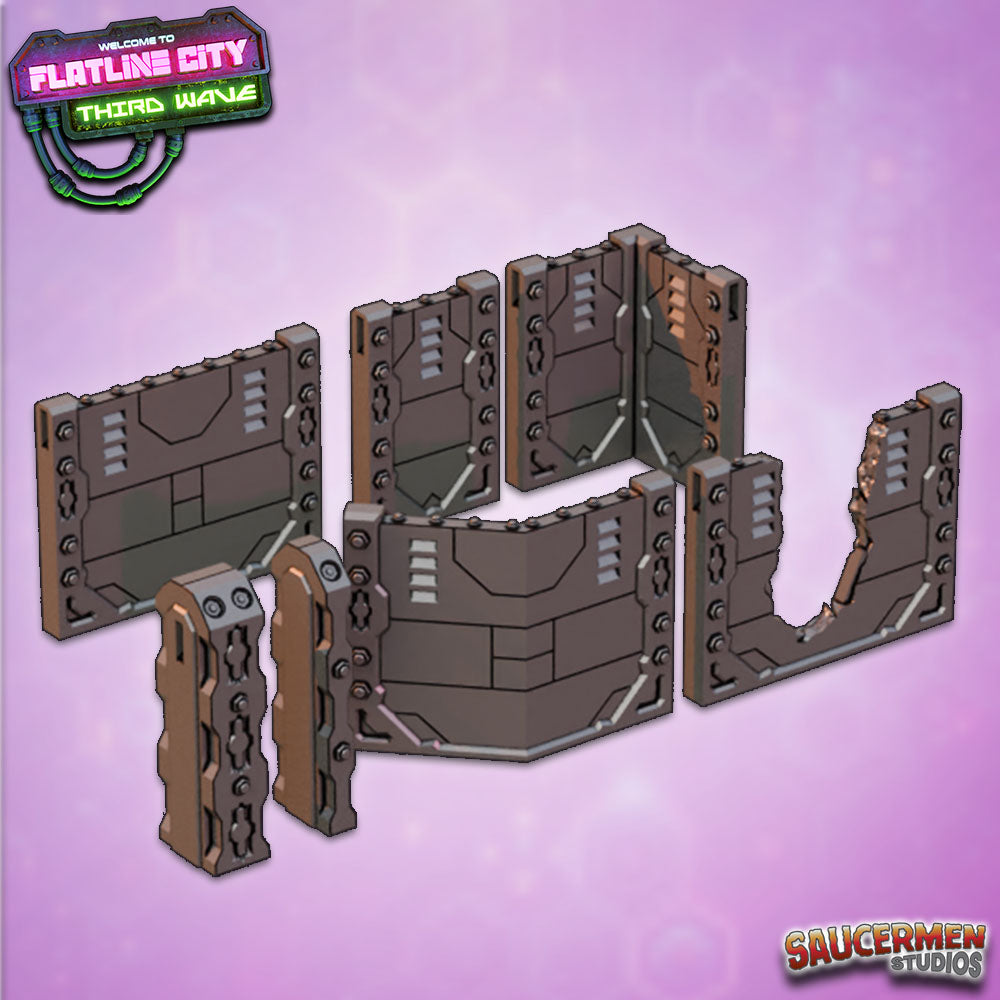 Flatline City: Third Wave - District Walls - Sci-Fi Grimdark Miniatures by Saucermen Studios, Wargame Scale 3D Printed