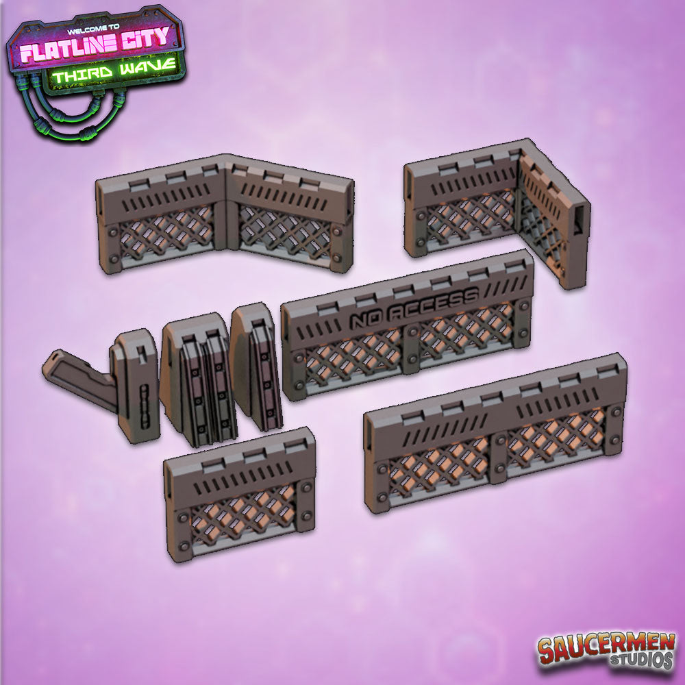 Flatline City: Third Wave - Compound Fencing (Half Height) - Sci-Fi Grimdark Miniatures by Saucermen Studios, Wargame Scale 3D Printed