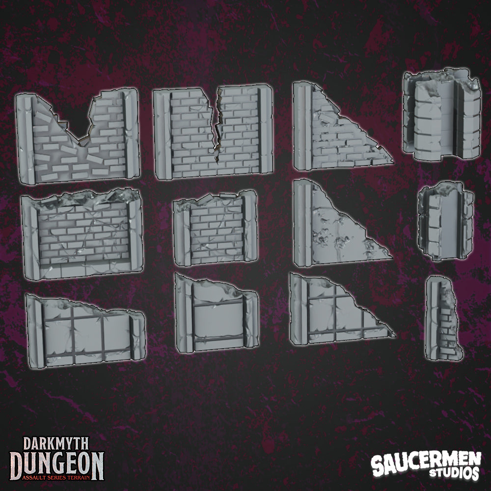 DarkMyth Dungeon - Damaged Sections - Sci-Fi Grimdark Miniatures by Saucermen Studios, Wargame Scale 3D Printed