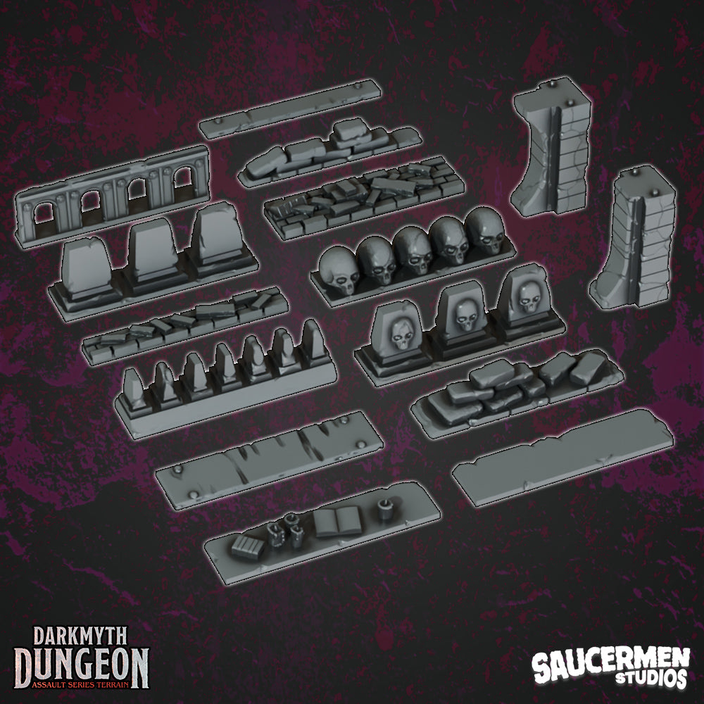 DarkMyth Dungeon - Crossbeams & Pillars Kit - Sci-Fi Grimdark Miniatures by Saucermen Studios, Wargame Scale 3D Printed