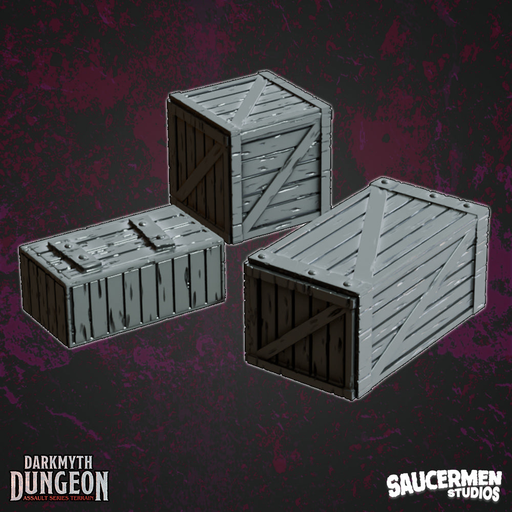 DarkMyth Dungeon - Scatter: Wooden Crates - Sci-Fi Grimdark Miniatures by Saucermen Studios, Wargame Scale 3D Printed