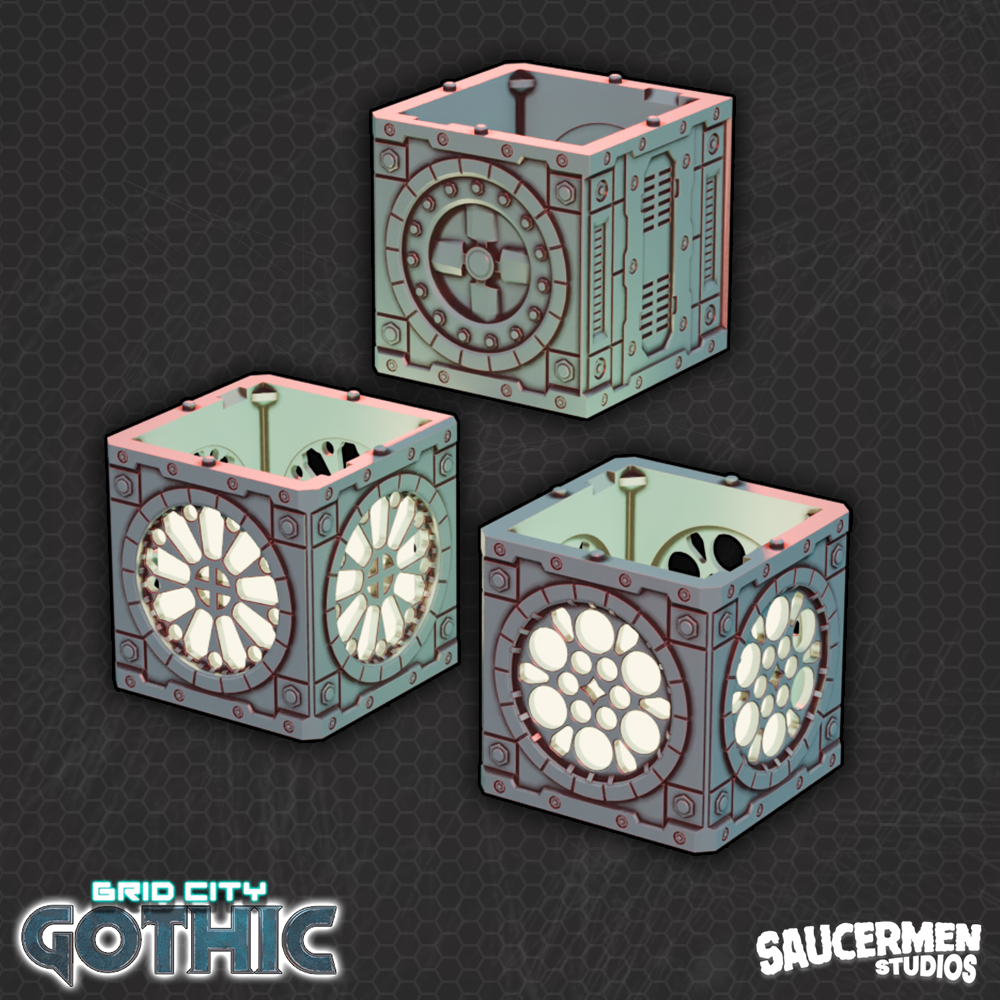 Grid City: Gothic – Round Window Buildings - Sci-Fi Grimdark Miniatures by Saucermen Studios, Wargame Scale 3D Printed