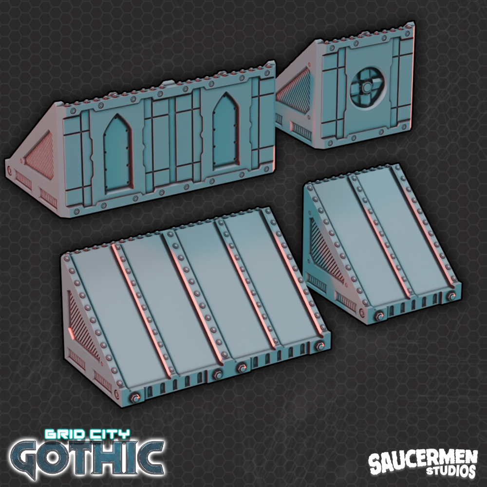 Grid City: Gothic – Side Rooftops - Sci-Fi Grimdark Miniatures by Saucermen Studios, Wargame Scale 3D Printed