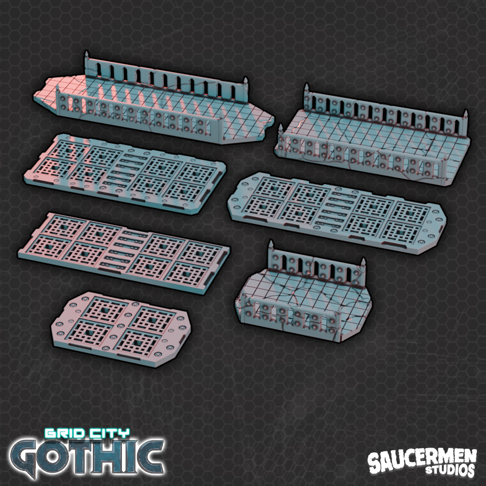 Grid City: Gothic – Walkways Set - Sci-Fi Grimdark Miniatures by Saucermen Studios, Wargame Scale 3D Printed