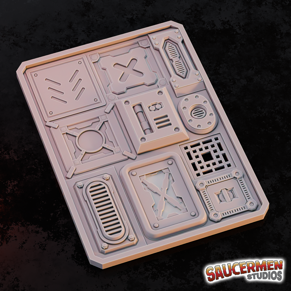 Texture / Practice Palette: Panels Plates and Vents - Sci-Fi Grimdark Miniatures by Saucermen Studios, Wargame Scale 3D Printed