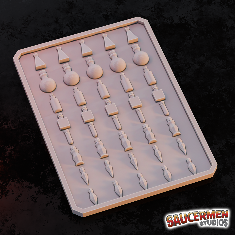 Texture / Practice Palette: Potion Bottles - Sci-Fi Grimdark Miniatures by Saucermen Studios, Wargame Scale 3D Printed