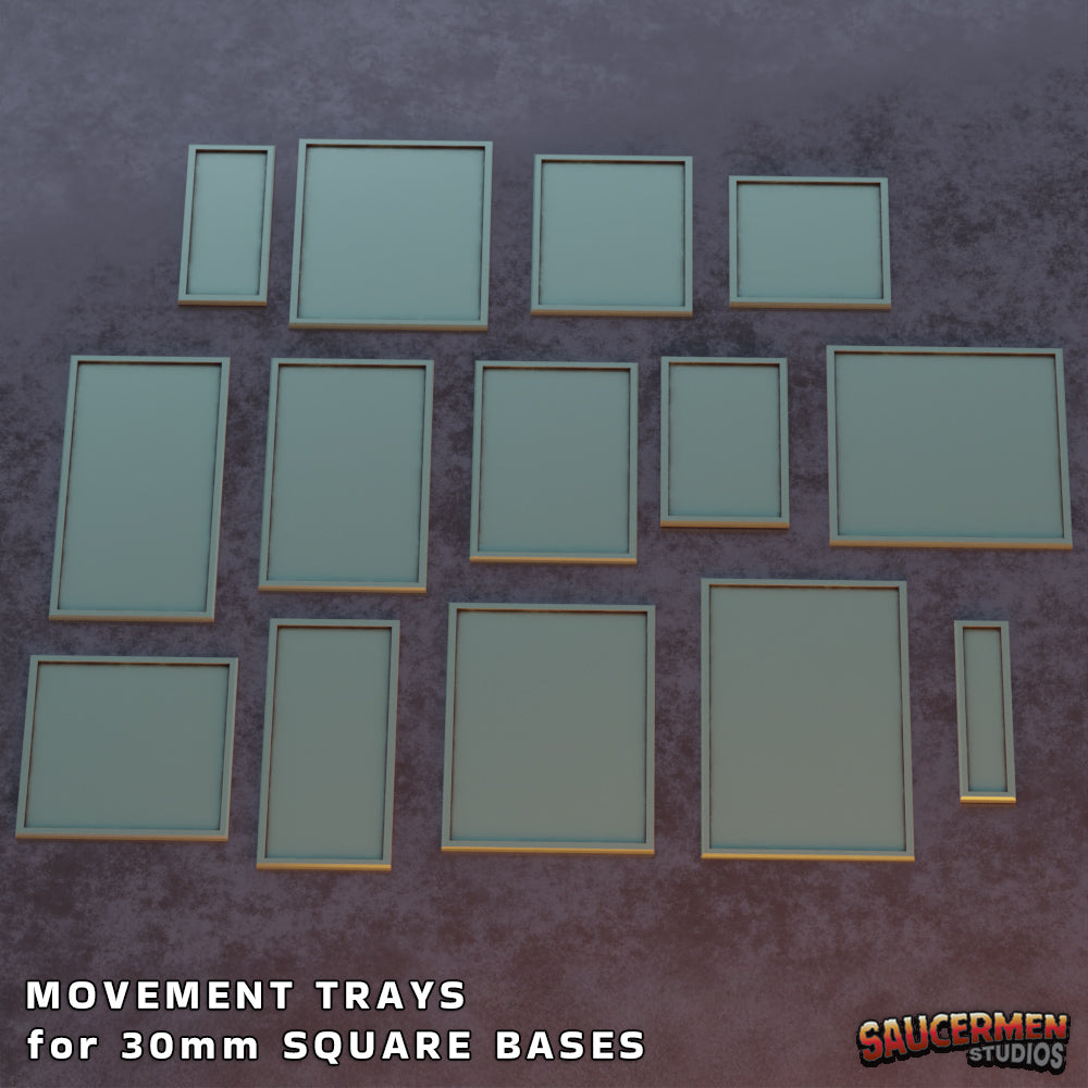Movement Trays for 30mm Square Bases - Sci-Fi Grimdark Miniatures by Saucermen Studios, Wargame Scale 3D Printed