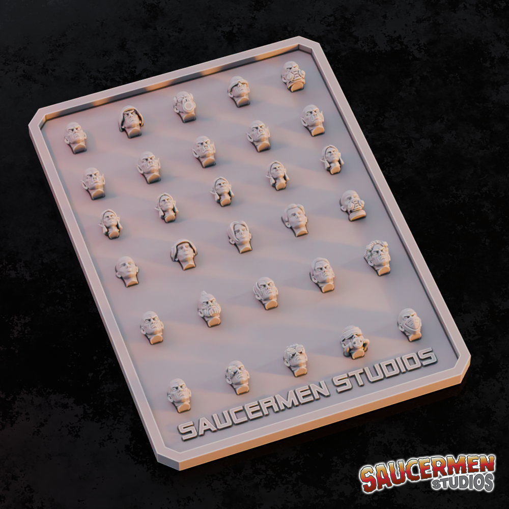 Texture & Practice Palette: Faces 1 - Sci-Fi Grimdark Miniatures by Saucermen Studios, Wargame Scale 3D Printed
