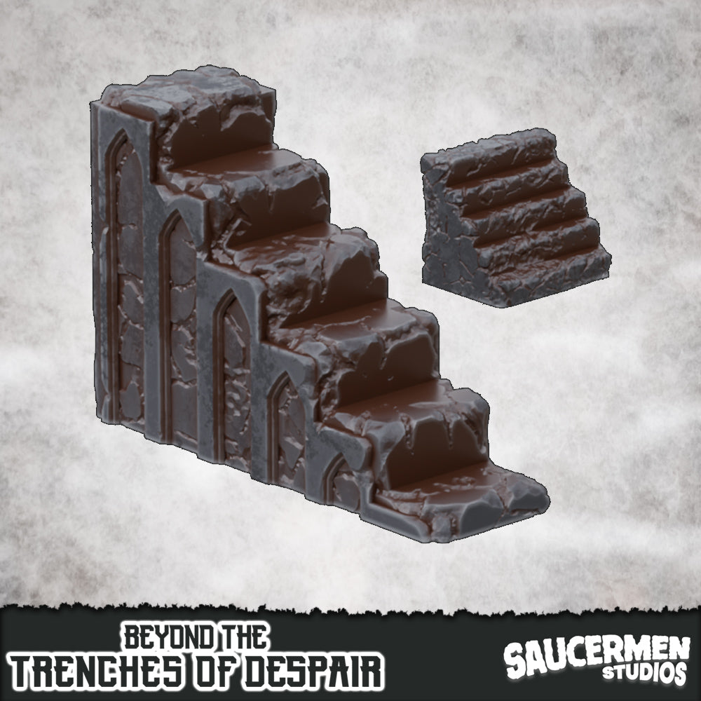 Beyond the Trenches of Despair: Great Wall - Stairs - Sci-Fi Grimdark Miniatures by Saucermen Studios, Wargame Scale 3D Printed