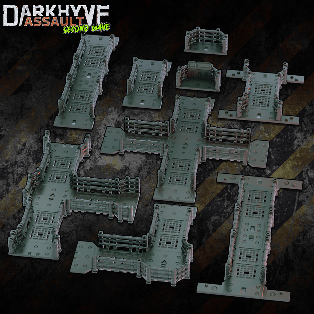 DarkHyve Assault: Second Wave - Gantries Railed - Sci-Fi Grimdark Miniatures by Saucermen Studios, Wargame Scale 3D Printed