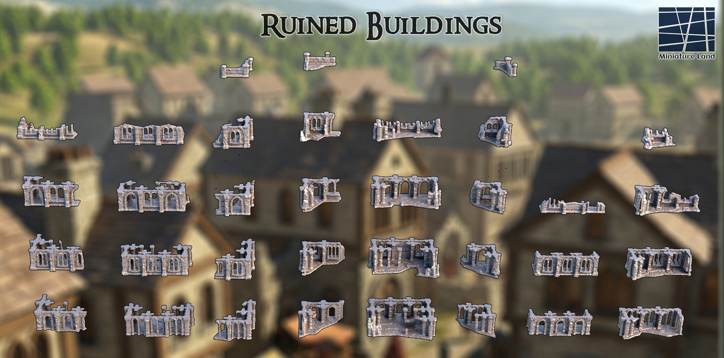 Ruined Buildings Pack (16 Buildings) - Tabletop Terrain 28mm by MiniatureLand