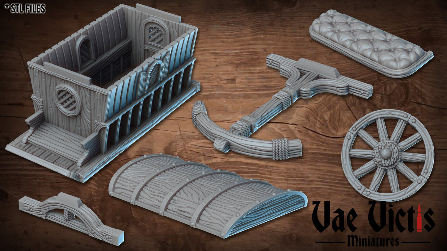 Fantasy Stage and Travel Cart Medieval Building 28mm Tabletop Terrain 32mm Terrain suitable for Fantasy Wargames and Tabletop RPGs