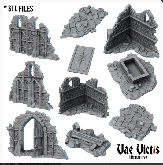 Modular Fantasy Church Ruins Terrain 28mm Tabletop Holy Shrine 32mm Ruins Terrain suitable for Fantasy Wargames and Tabletop RPGs