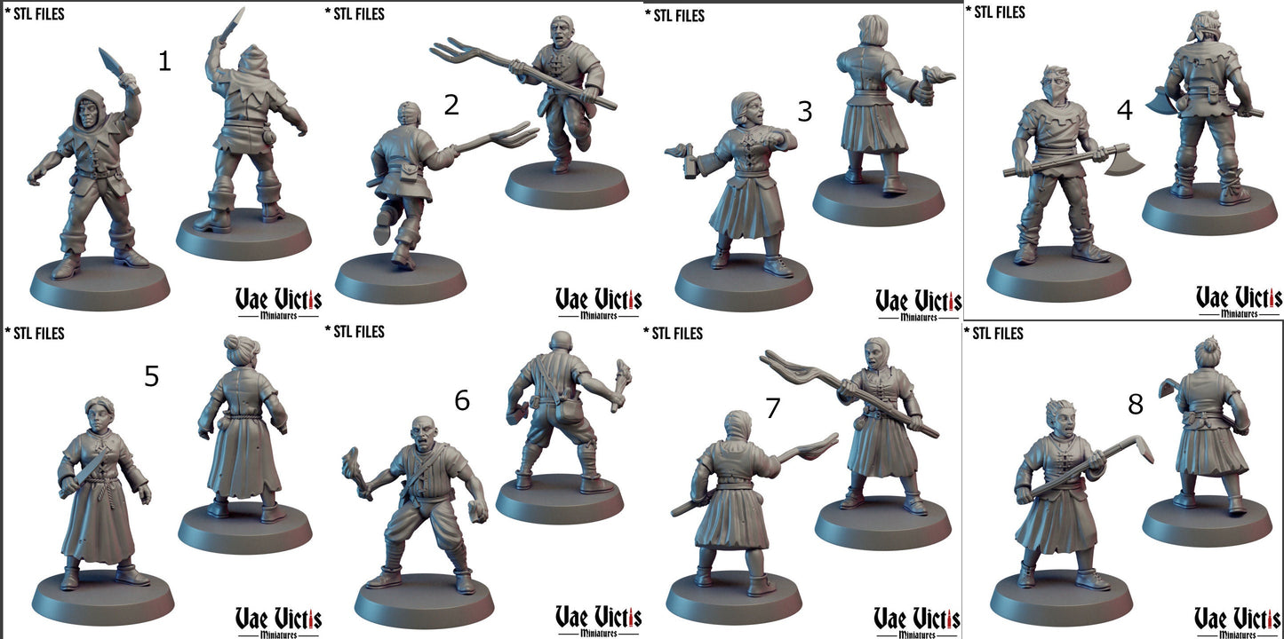 Peasant Revolt, Assembled Villagers and Farm Animals Fantasy Miniatures by Vae Victis, perfect for Fantasy Wargames and Tabletop RPGs