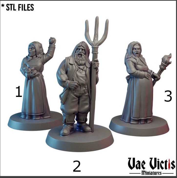 Peasant Revolt, Assembled Villagers and Farm Animals Fantasy Miniatures by Vae Victis, perfect for Fantasy Wargames and Tabletop RPGs