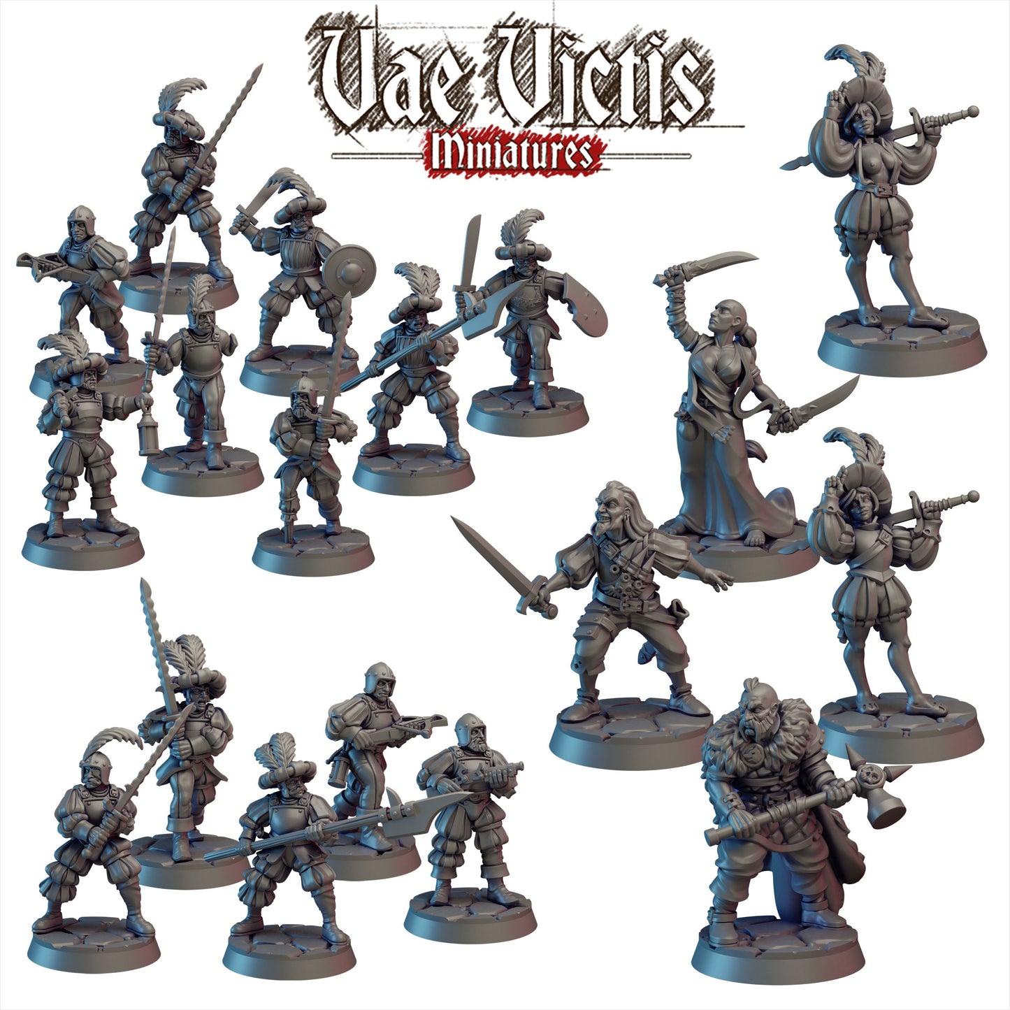Landsknecht Warband , Assembled Empire Mercenaries Fantasy Miniatures by Vae Victis, perfect for Fantasy Wargames and Tabletop RPGs
