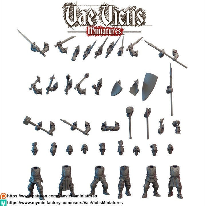 Modular Armored Knight Miniatures, Bits and Weapon Conversions Fantasy by Vae Victis