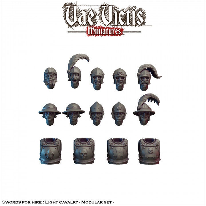 Modular Cavalry Pistolier Lancer Miniatures, Bits and Weapon Conversions by Vae Victis, perfect for Fantasy Wargames and Tabletop RPGs