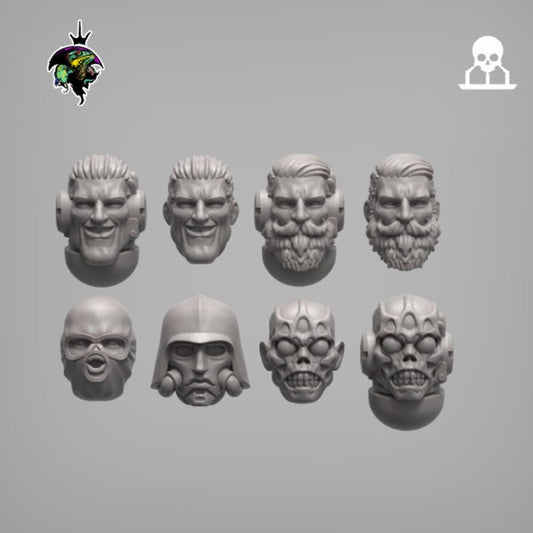 Chad Sci-Fi Marine heads set, Modular Sci-Fi Marine Miniatures by Reptilian Overlords, marines conversion bits for Sci-Fi Wargames