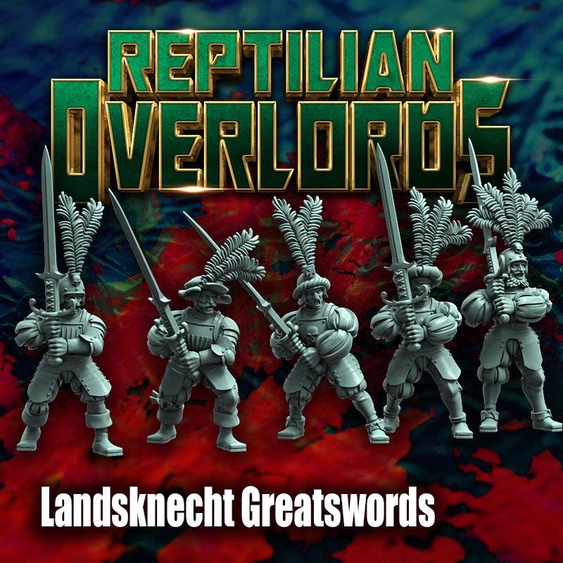 Imperial Landsknecht Greatswords Miniatures, Bits and Weapon Conversions by Reptilian Overlords, perfect for Fantasy Wargames