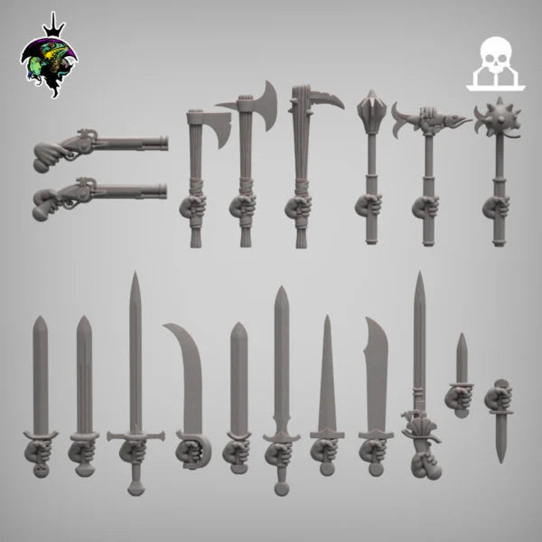 Modular Mercenary Bits, Weapon packs, Heads, Torsos and Legs. Fantasy Miniatures by Reptilian Overlords, Fantasy Wargames and Tabletop RPGs
