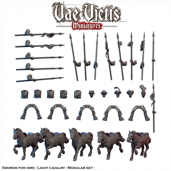 Modular Cavalry Pistolier Lancer Miniatures, Bits and Weapon Conversions by Vae Victis, perfect for Fantasy Wargames and Tabletop RPGs