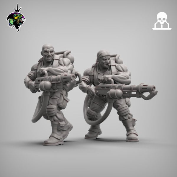 Spacenam Flamethrower team, Sci-Fi Jungle fighter Miniatures by Reptilian Overlords, Guard infantry regiment