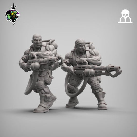 Spacenam Flamethrower team, Sci-Fi Jungle fighter Miniatures by Reptilian Overlords, Guard infantry regiment