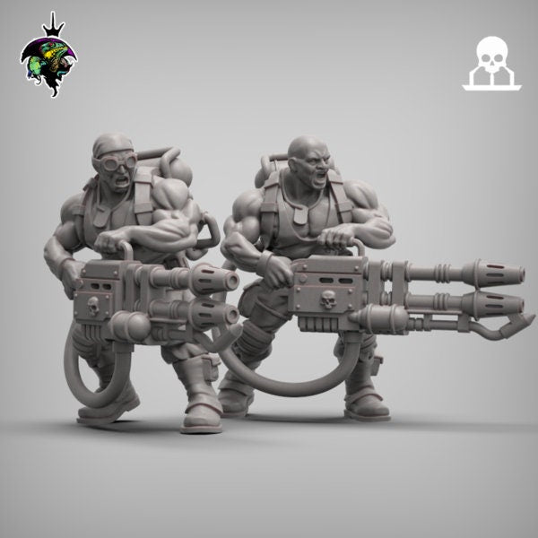 Spacenam Heavy Flamethrower team, Sci-Fi Wargames Miniatures by Reptilian Overlords, Space guard infantry regiment