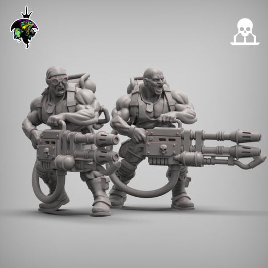 Spacenam Heavy Flamethrower team, Sci-Fi Wargames Miniatures by Reptilian Overlords,  Space guard infantry regiment