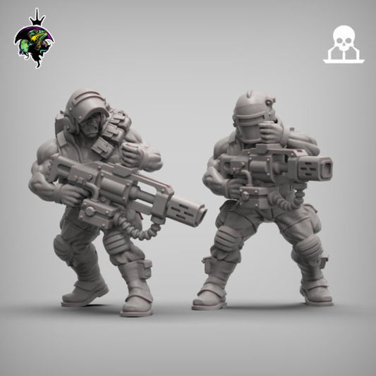 Spacenam Spacewelder Team, Sci-Fi Wargames Melta Gun Miniatures by Reptilian Overlords,  Imperial guard infantry regiment