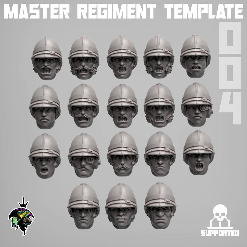 Master Regiment Head set, Modular Miniatures by Reptilian Overlords, Praetorian Conversion Bits for Sci-Fi games