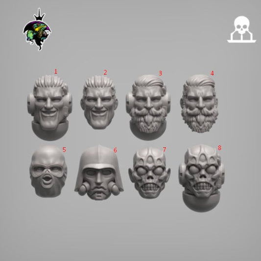 Chad Sci-Fi Marine heads set, Modular Sci-Fi Marine Miniatures by Reptilian Overlords, marines conversion bits for Sci-Fi Wargames