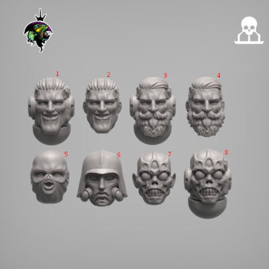 Chad Sci-Fi Marine heads set, Modular Sci-Fi Marine Miniatures by Reptilian Overlords, marines conversion bits for Sci-Fi Wargames