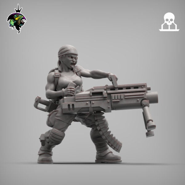 Sergeant Hawker, Female Guardsmen Character Proxy, Sci-Fi Wargames Miniatures by Reptilian Overlords
