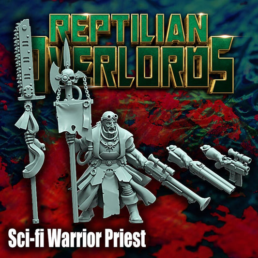 Sci-Fi Warrior Priest Miniature by Reptilian Overlords, Grimdark Guardsmen Character