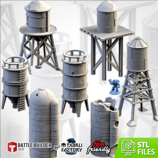 Modular Silos and Storage Tanks Ork Txarli Factory Imperial Building modular Cityscape Set, Perfect for Tabletop Wargames