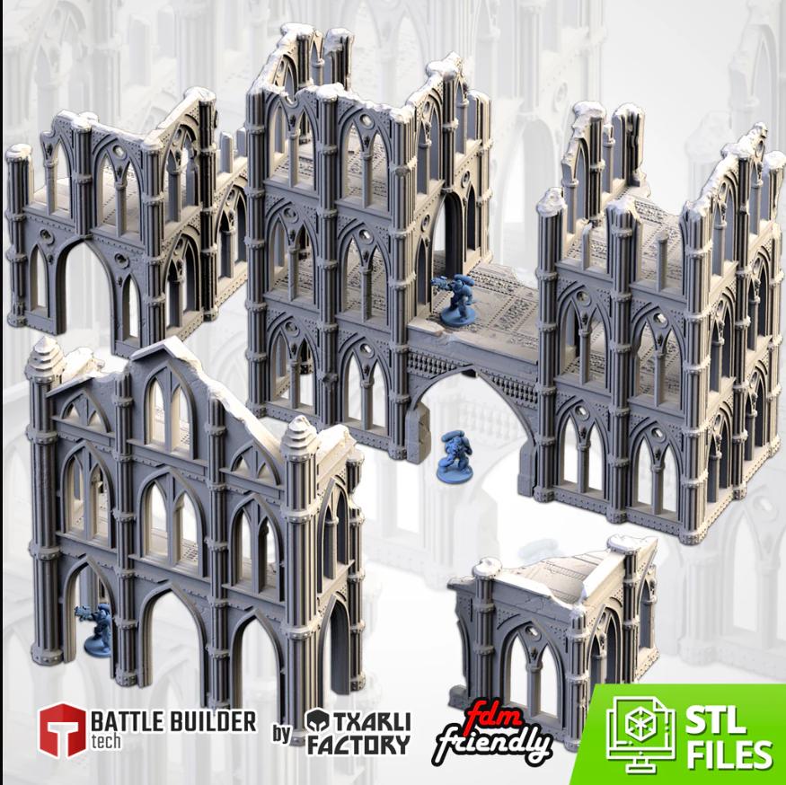 Modular CATHEDRAL RUINS Txarli Factory Imperial Building Terrain Cityscape Set, Perfect for Tabletop Wargames