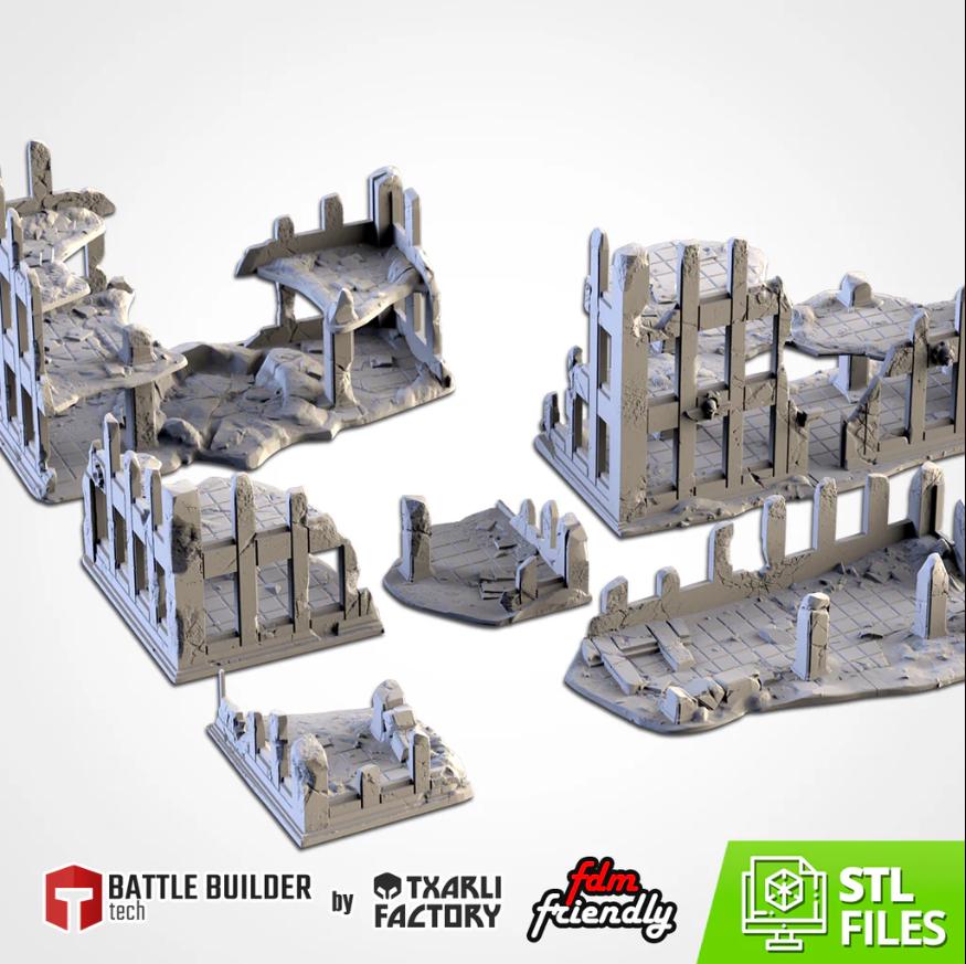 Modular CITY RUINS set Txarli Factory Ruined Building Terrain Cityscape Set, Perfect for Tabletop Wargames